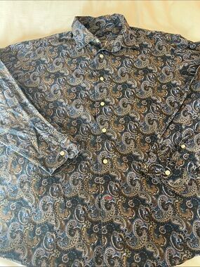 DANIEL CREMIEUX Men's Long-Sleeve Paisley Button-Up Shirt - Blue/Brown